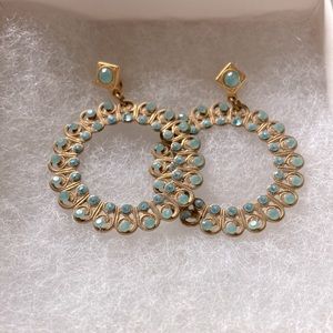 Baby blue stone and gold plated lace pierced earrings